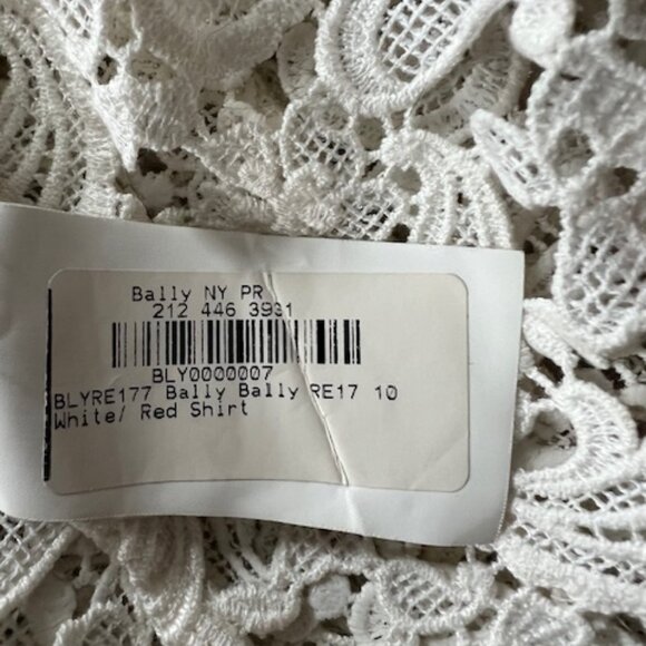 Bally Woman's White Long Sleeve Lace Shirt w/ Red Trim Size 10 Made In Italy - Picture 12 of 14